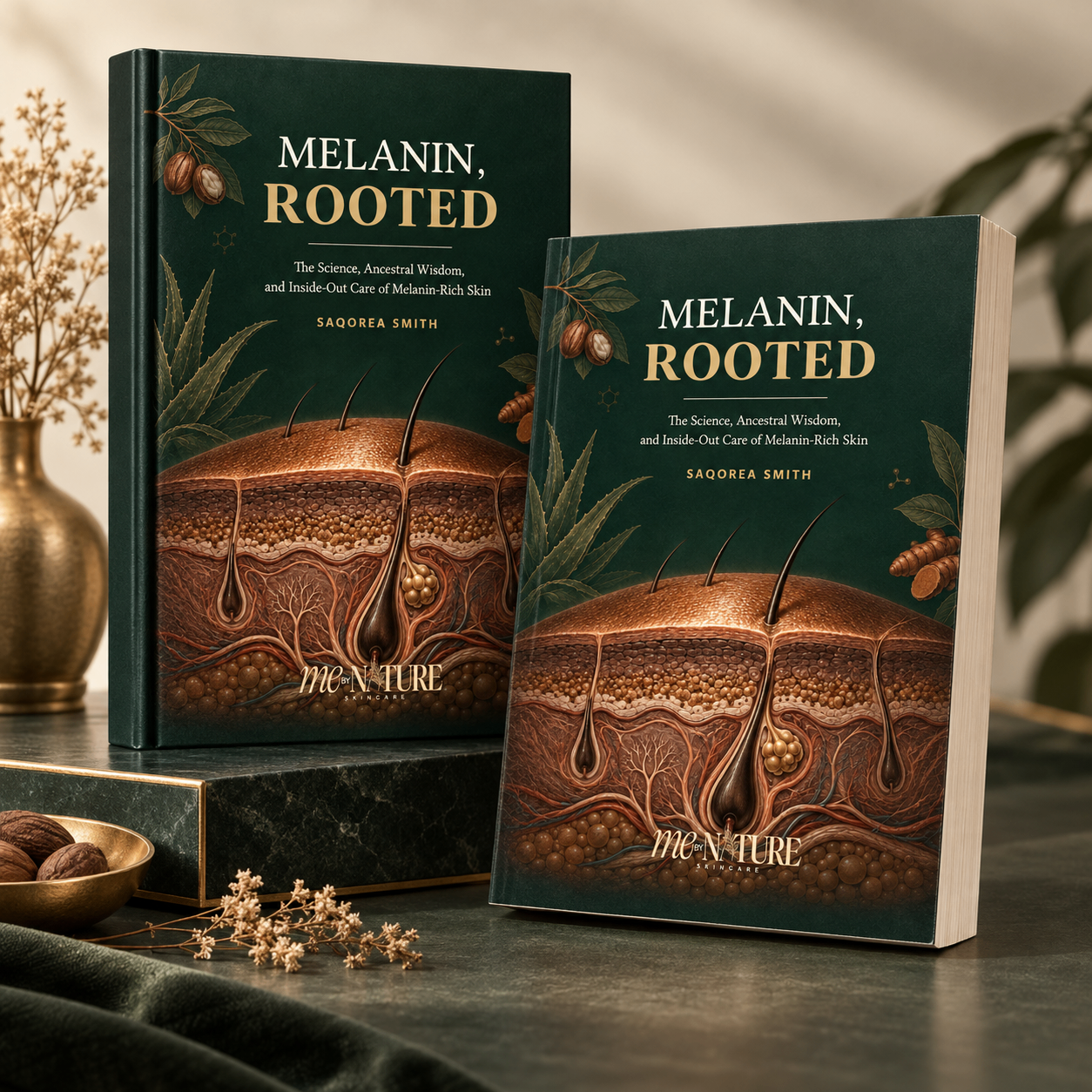 Hardcover and paperback editions of Melanin, Rooted by SaQorea Smith.