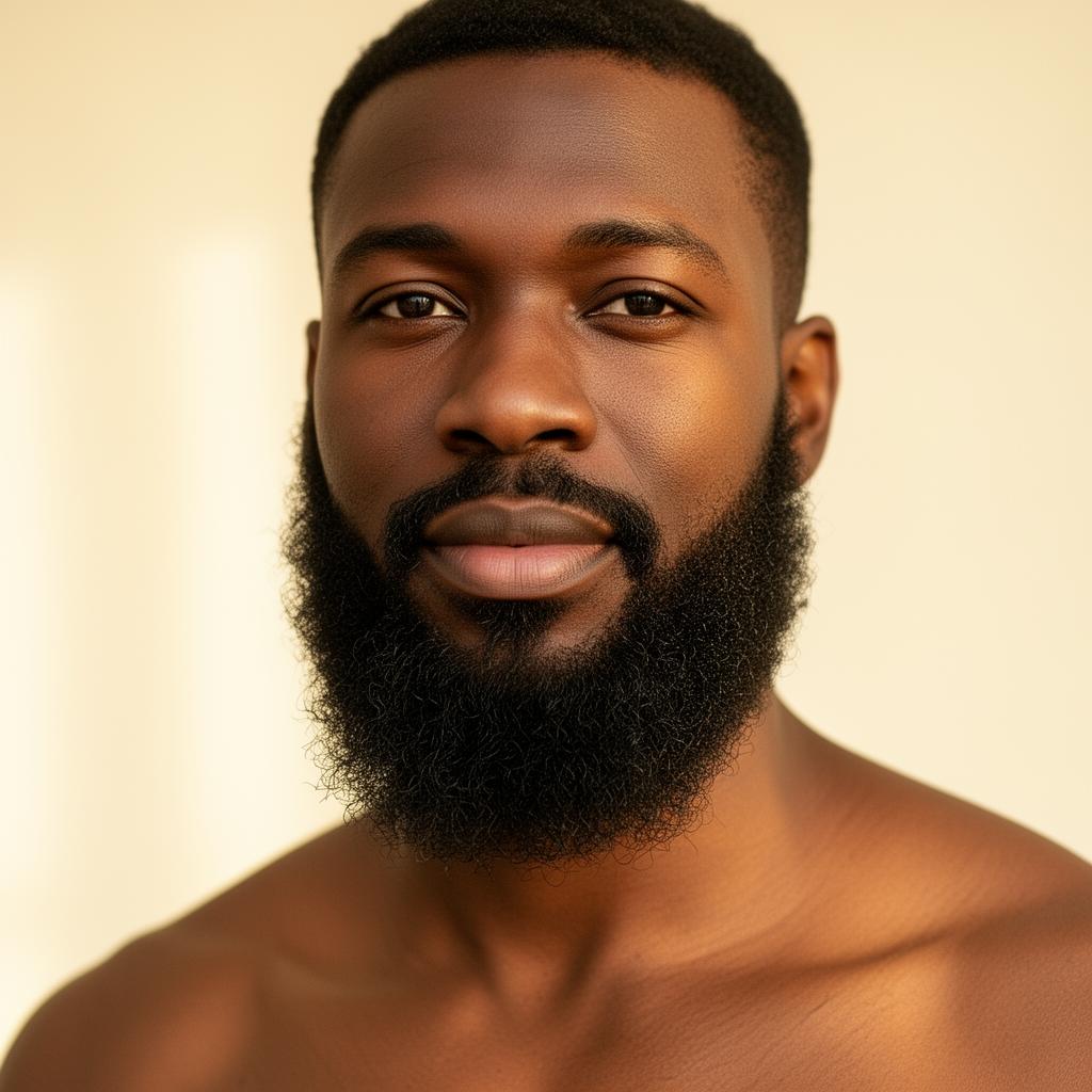 Black man with a full beard, melanated skin